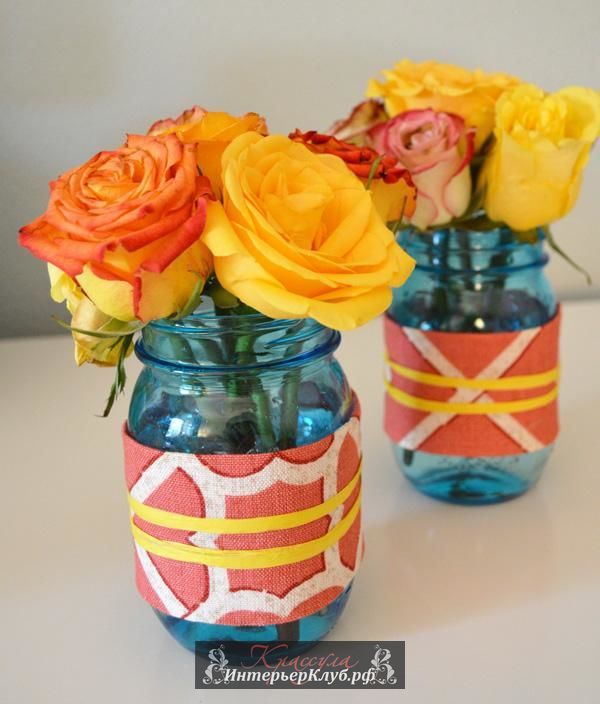 34 Декорируем банки своими руками, ваза из стеклянной банки своими руками, ваза для цветов из банки своими руками