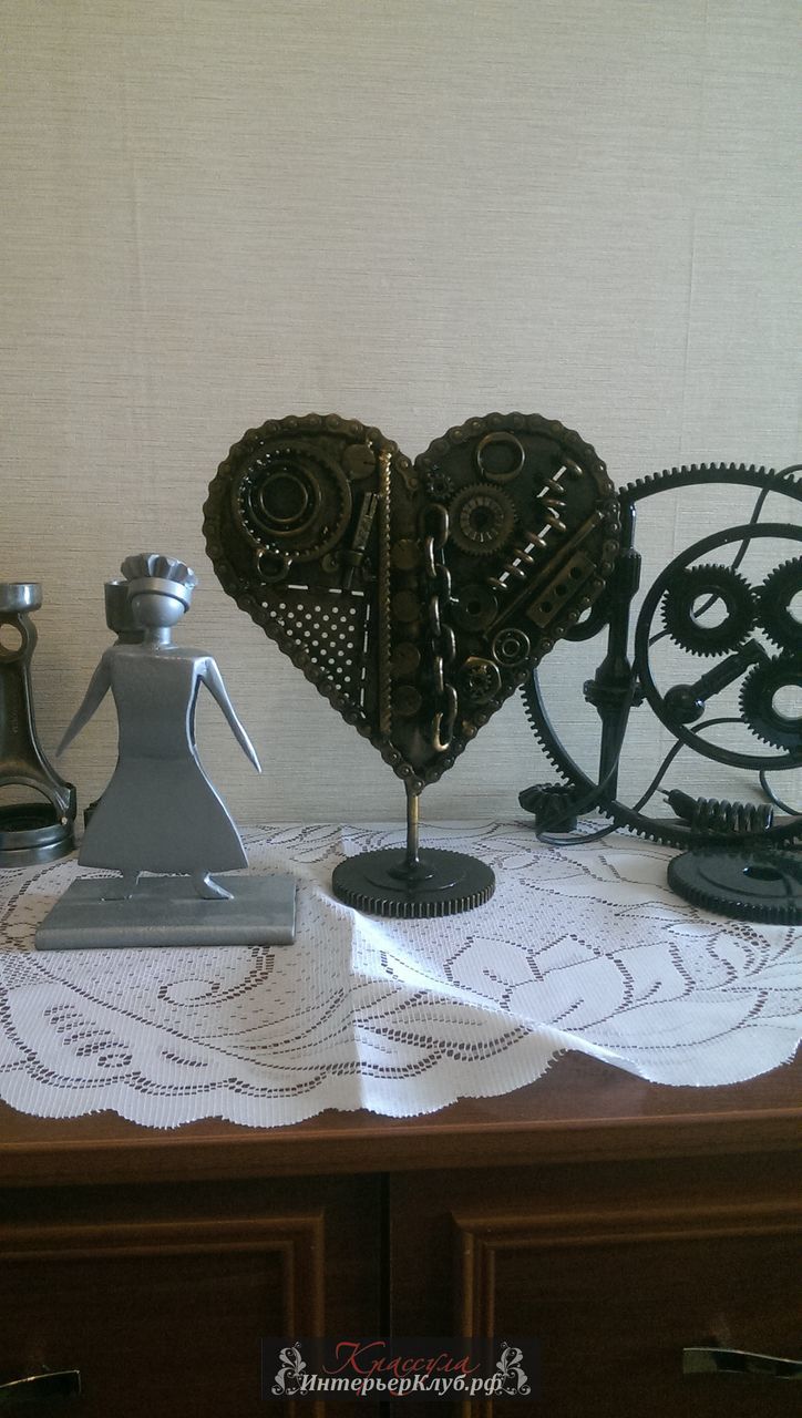 6 Сердце лофт декор из металла, стимпанк декор из металла, сердце стимпанк декор