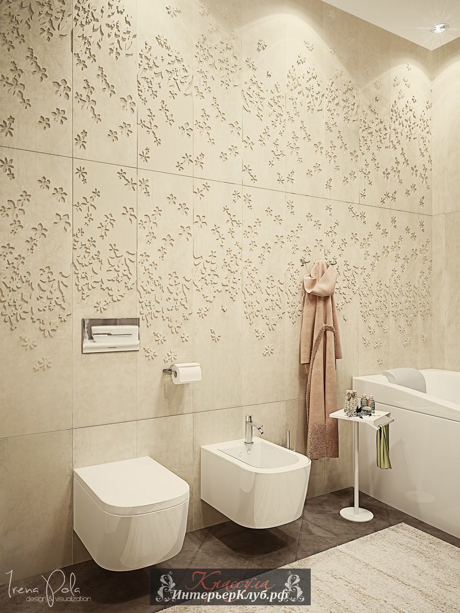 Бабочки на стене в интерьере ванной