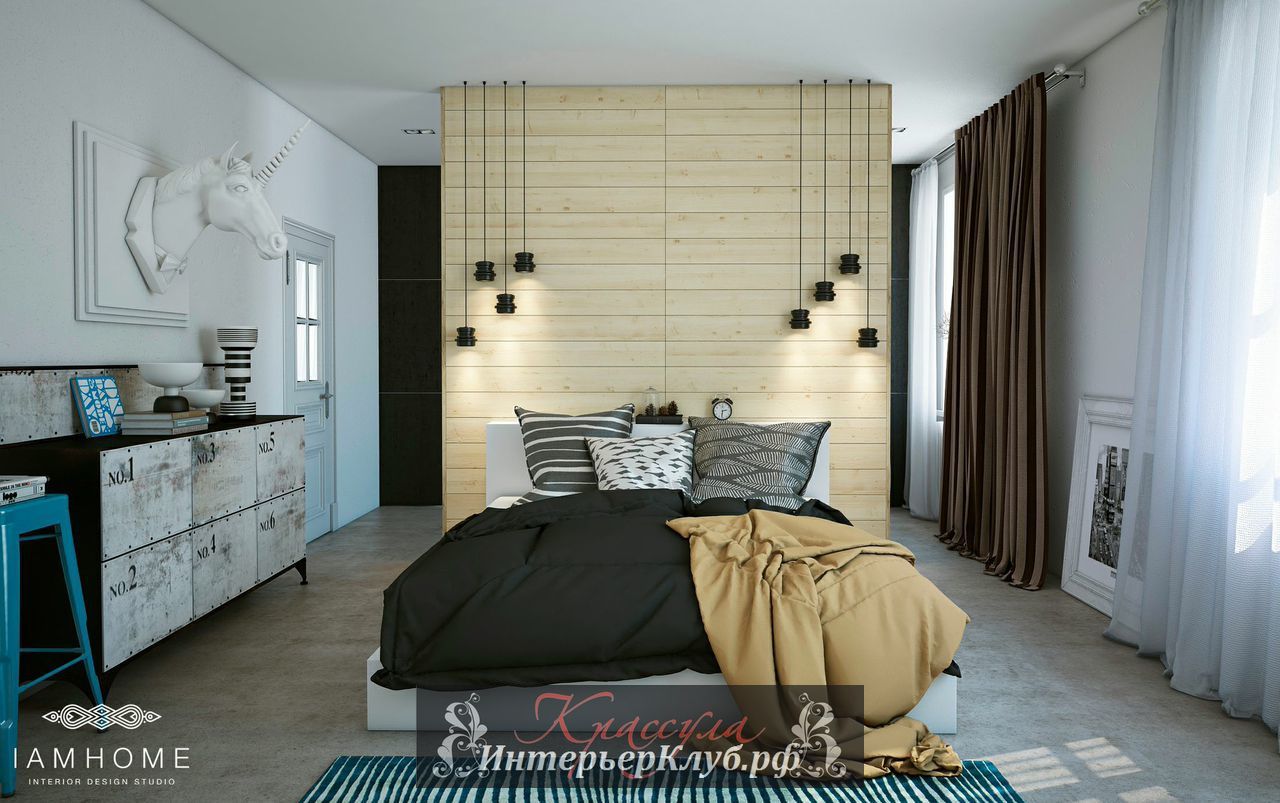 Дизайнерские интерьеры спальни, деревянное изголовье кровати