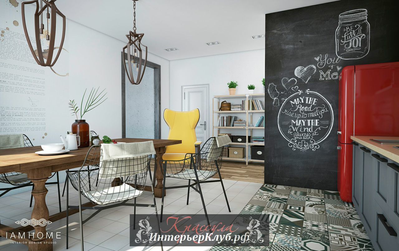 Грифельная стена в интерьере кухни, красивые дизайнерские интерьеры квартиры в Санкт-Петербурге