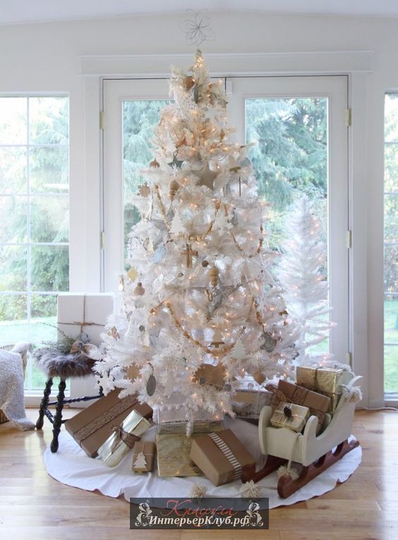 10 Идеи украшения белой новогодней елки, новогодний декор для белой елки