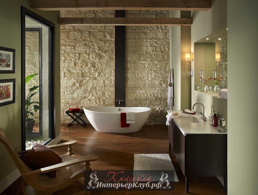 17 Каменная стена в интерьере ванной, каменная стена в ванной фото, идеи для ванной с каменной стеной