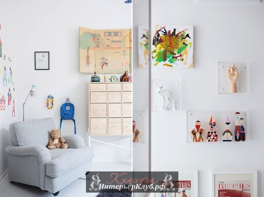 Белые стены замечательный фон для детского творчества в украшении дома