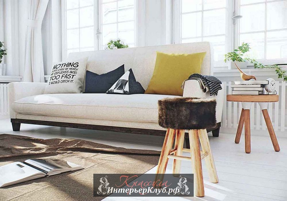 Лаконичный эко-дизайн скандинавской мебели в интерьере гостиной