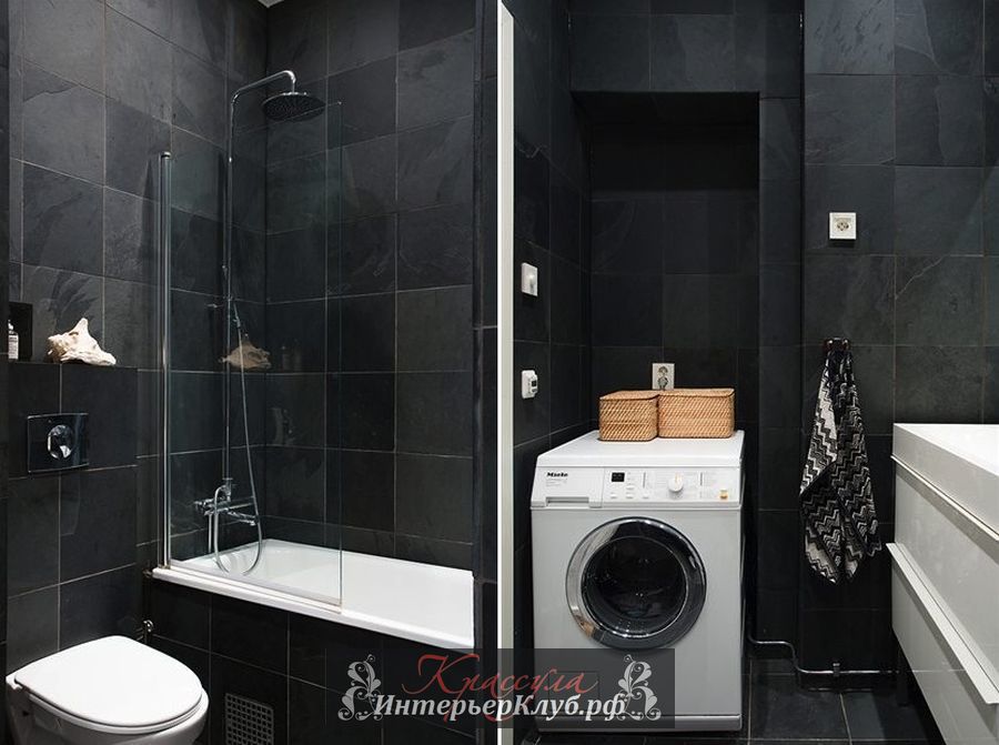 Минималистичная ванная комната в черно-белом дизайне