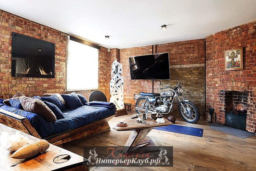 Сенсанционная гостиная с кирпичной стеной в лондонских апартаментах