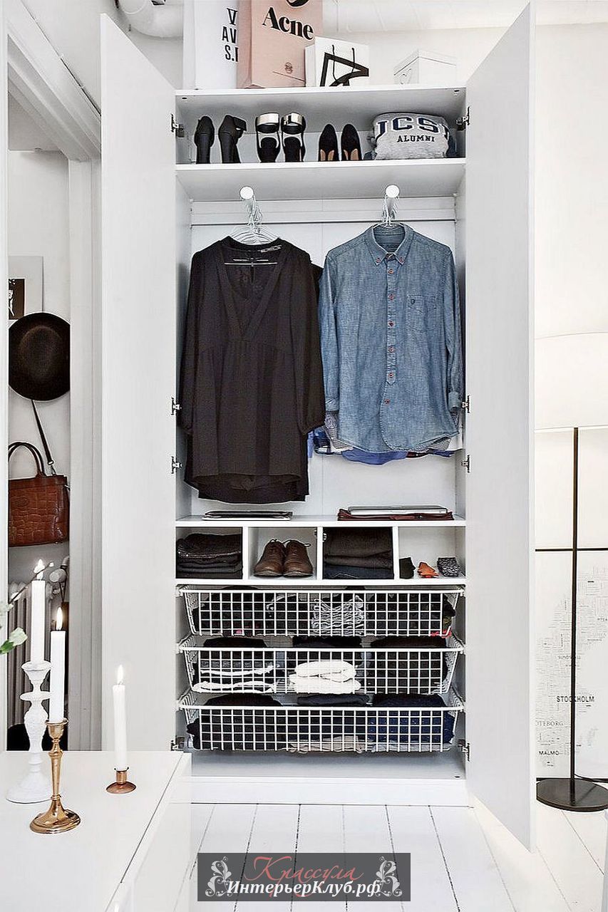 Стильный и по-скандинавски практичный шкаф-купе в белом вмещает все необходимое