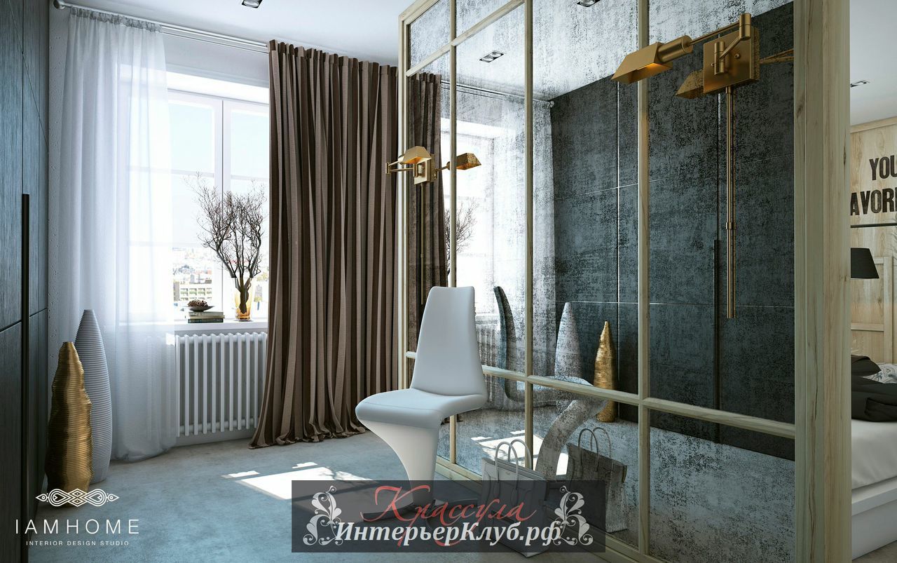 Зеркальная межкомнатная мперегородка,  красивые дизайнерские интерьеры квартиры в Санкт-Петербурге