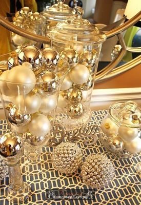 15 Золотой Новогодний декор для дома, идеи новогоднего декора золотой и белый, украшение новогоднего